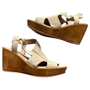 Anthropologie Barbara Barbieri Wedge Sandals Size 7.5 Italian Suede Taupe Shoes